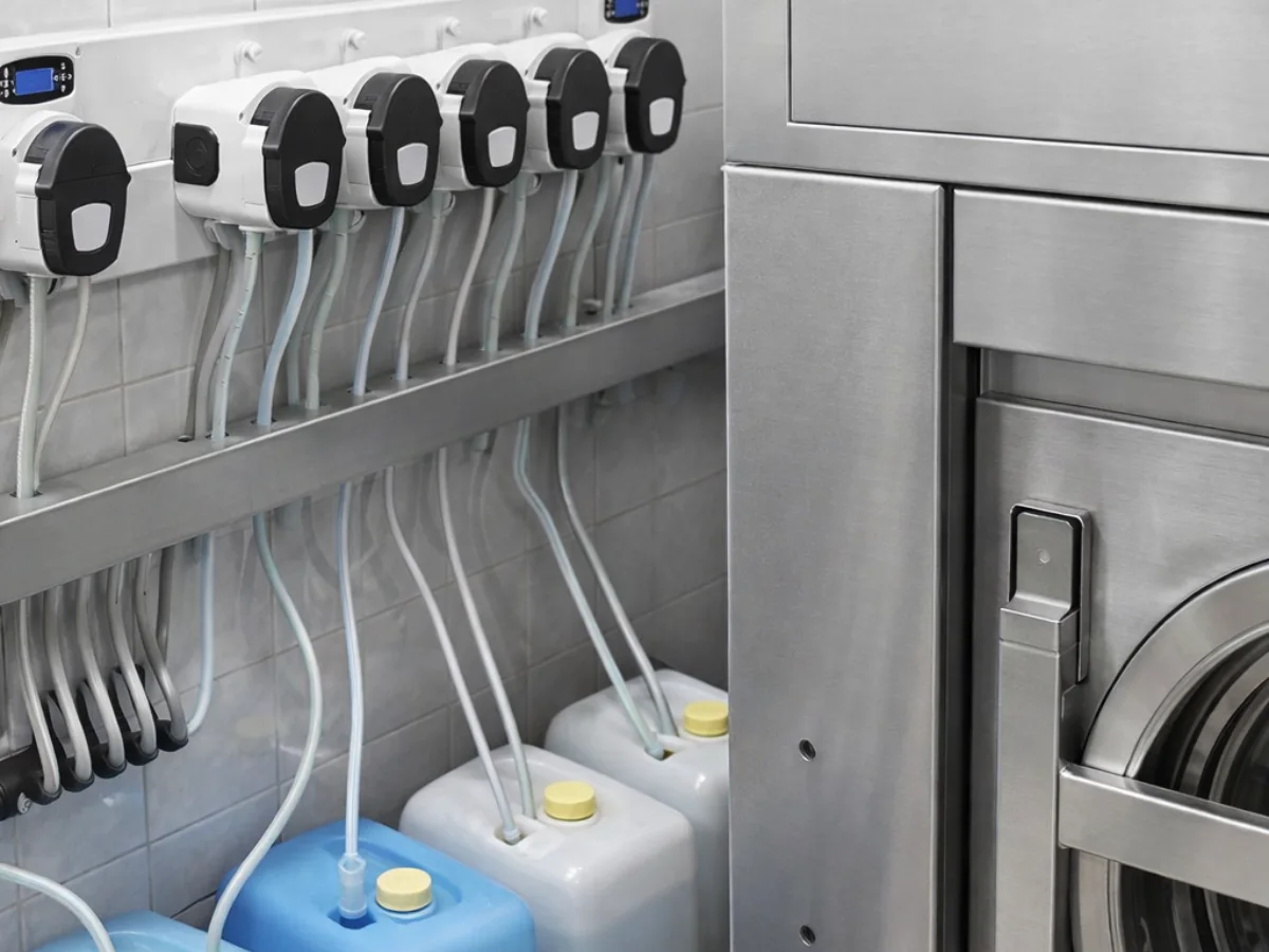 Primer plano de las bombas peristálticas del sistema de dosificación automática