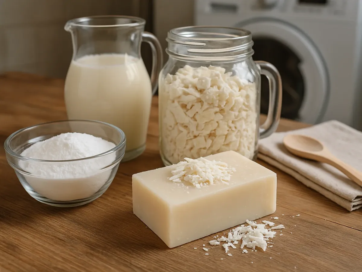 Ingredientes y utensilios para hacer jabón casero para lavadora