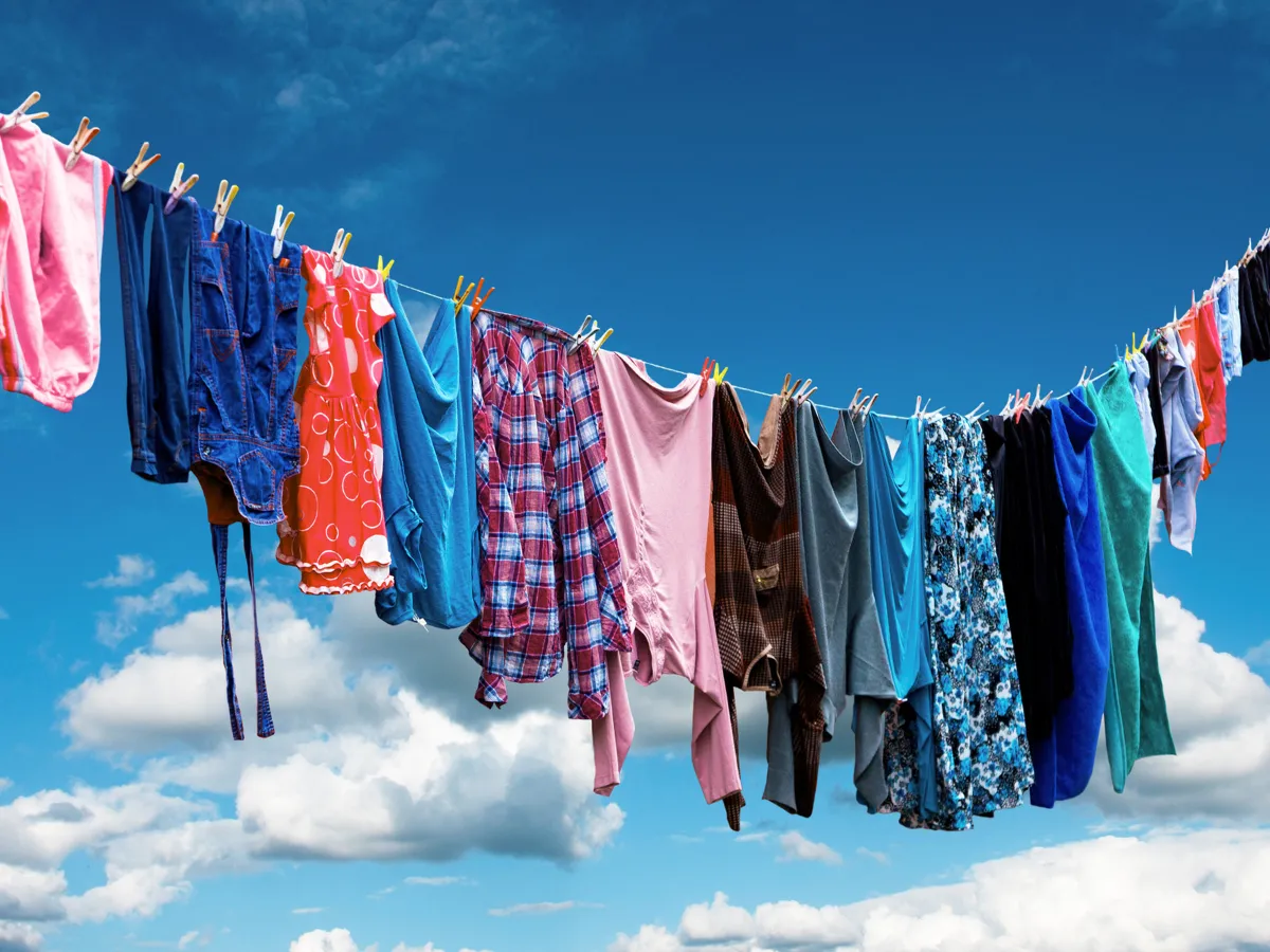 Clothes correctly hung on an outdoor clothesline