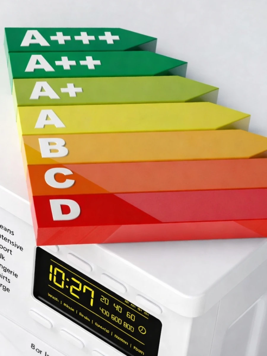 Detail of the European energy label showing water consumption